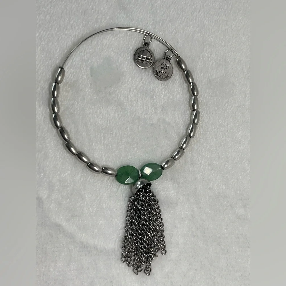 Alex & Ani silver bracelet with green stones beads